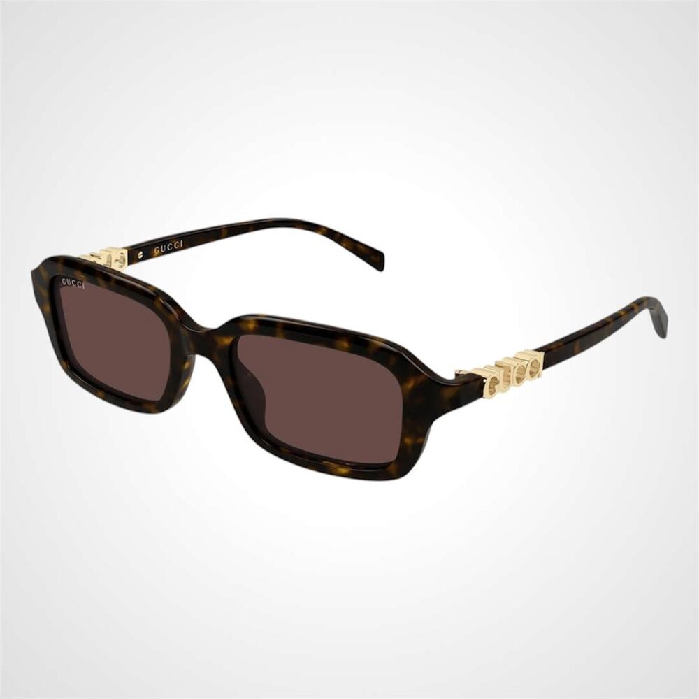 New GUCCI Sunglasses Brown Tortoise 50-18-140mm Rectangle Gold Metal Logo Womens